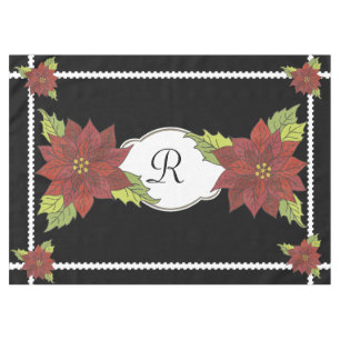 Monogram Poinsettias on Black Holiday Tablecloth