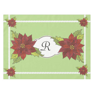 Monogram Poinsettias on Green Holiday Tablecloth