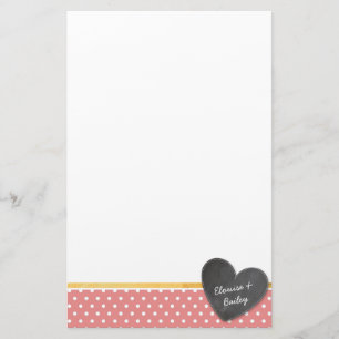 MONOGRAM polka dot chalkboard heart coral Stationery