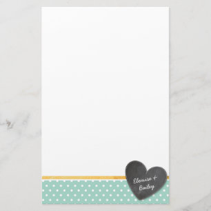 MONOGRAM polka dot chalkboard heart mint green Stationery