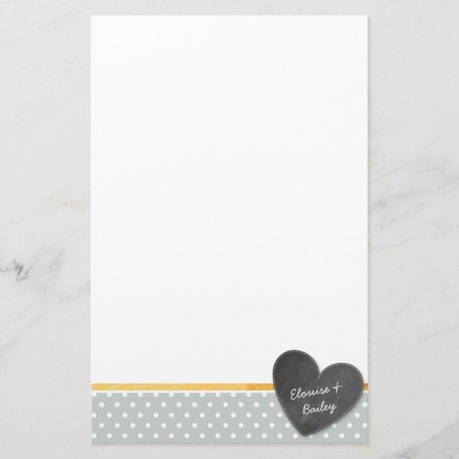 MONOGRAM polka dot chalkboard heart pale grey Stationery (Front)