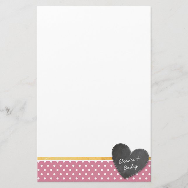 MONOGRAM polka dot chalkboard heart rose pink Stationery (Front)