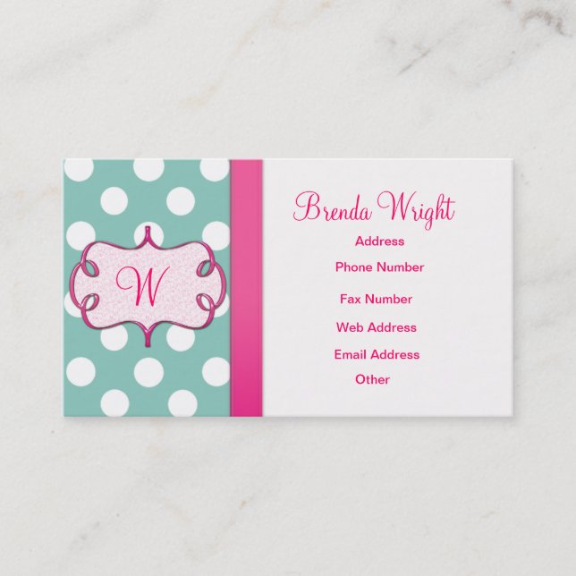Monogram Polka Dots Business Card (Front)
