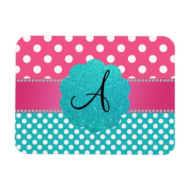Monogram polka dots diamonds pink magnet (Horizontal)