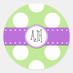Monogram - Polka Dots, Dotted Pattern - Green Classic Round Sticker
