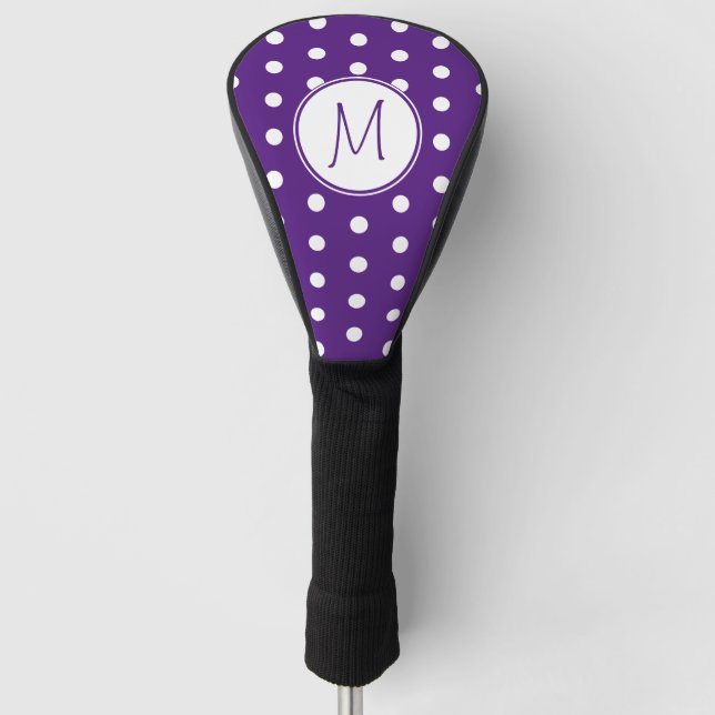 Monogram Polka Dots Trendy Purple Golf Head Cover (Front)