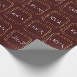 Monogram Polygonal Burgundy Gold Geometry Wedding Wrapping Paper