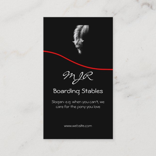 Monogram, Pony Portrait, red swoosh Business Card (Front)