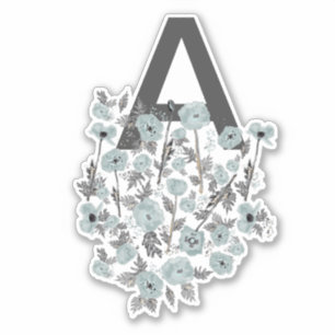 Monogram Poppies Grey Blue Black Watercolor Floral