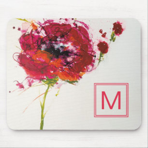 Monogram Poppy on White Mouse Mat