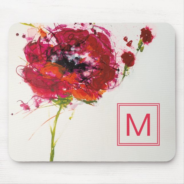 Monogram | Poppy on White Mouse Mat (Front)