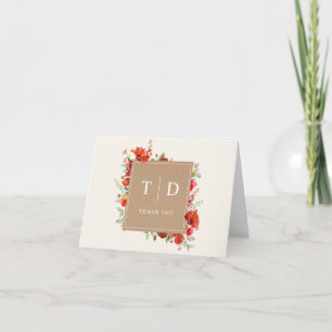 Monogram Poppy Wildflower Cardstock Wedding Thank  You Card