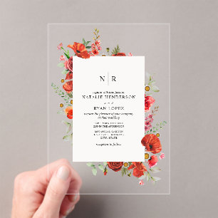Monogram Poppy Wildflower Floral Wedding Acrylic Invitations