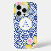 Monogram Positano Lemons Blue White Italian Tiles