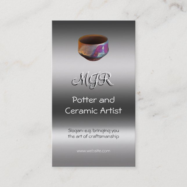 Monogram, Potter, Ceramic Artist, metallic-effect Business Card (Front)