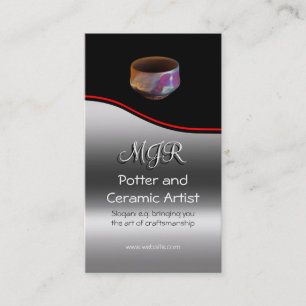 Monogram, Potter, Ceramic Artist, red swoosh Business Card