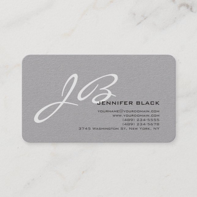 Monogram Premium Grey White Rounded Corner Business Card (Front)