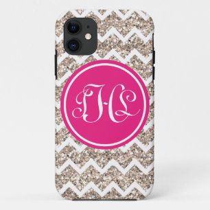 Monogram Preppy Chevron in Gold Glitter iPhone 11 Case