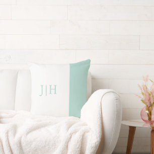 Monogram Preppy Mint Green Wide Stripe & White Cushion