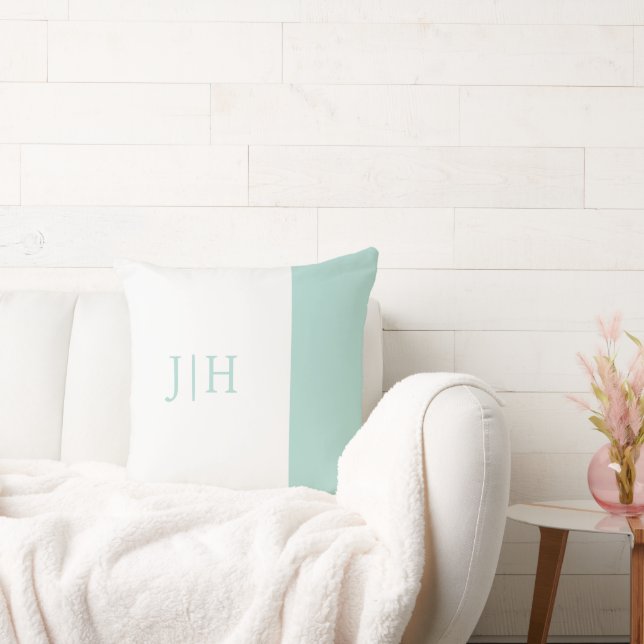 Monogram Preppy Mint Green Wide Stripe & White Cushion (Couch)