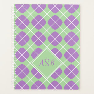 Monogram Preppy Pastel Purple Green Argyle Planner