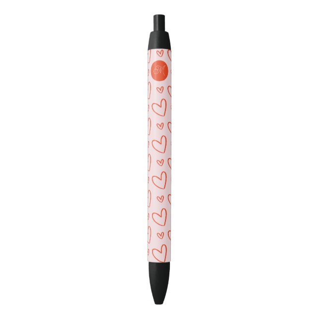 Monogram preppy pink & red hearts blue ink pen (Front Vertical)