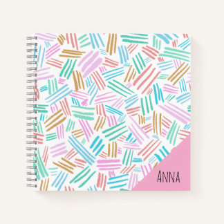 Monogram pretty abstract Cute lines blue Pinky  Notebook