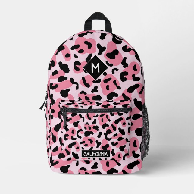 Monogram pretty and cute animal pattern Pink Printed Backpack (Front)