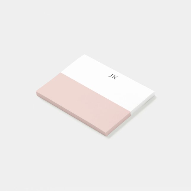 Monogram Pretty Blush Pink White Colour Block Post-it Notes (Angled)