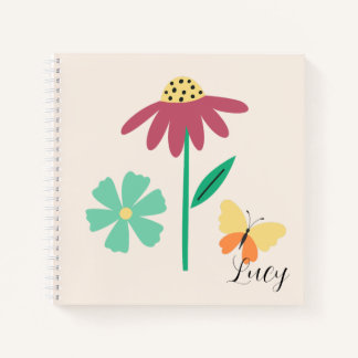 Monogram pretty botanical for kids girly pink notebook