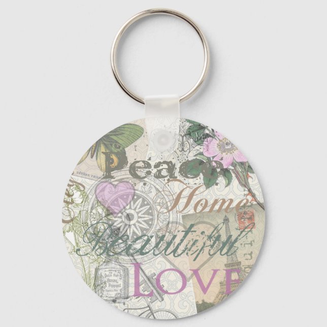 Monogram Pretty Floral Girly Pattern Key Ring (Front)