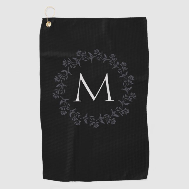 Monogram Pretty Floral Wreath  Golf Towel (Front)