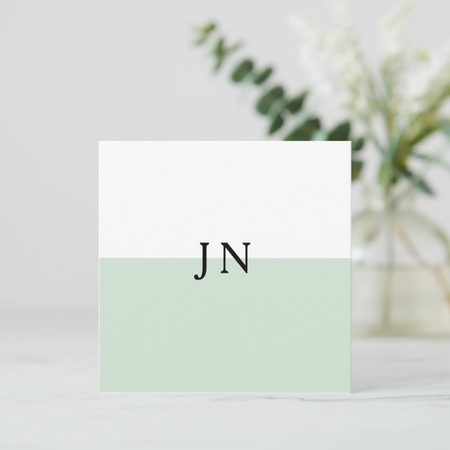 Monogram Pretty Green Pastel White Colour Block Card (Standing Front)