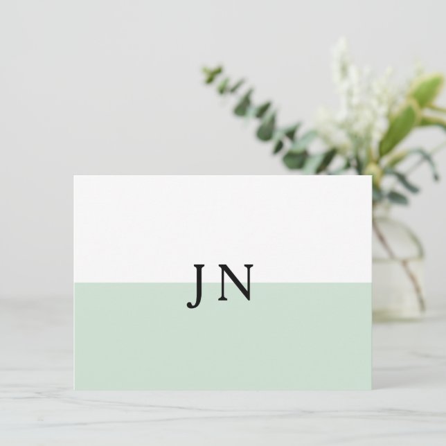 Monogram Pretty Green Pastel White Colour Block Card (Standing Front)