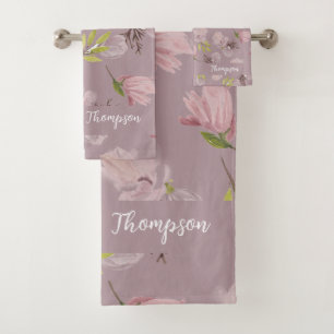 Monogram Pretty modern rustic passion fruit colour Bath Towel Set