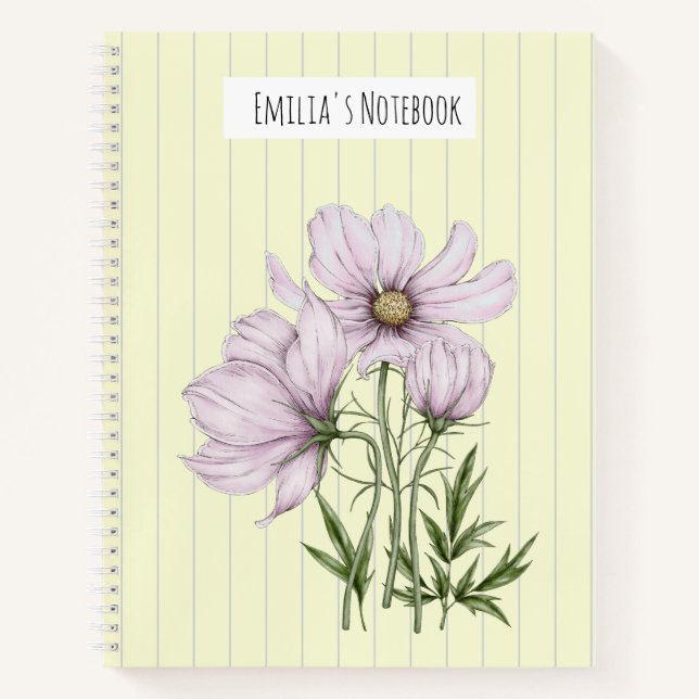 Monogram pretty pastel retro 50s Purple floral Notebook (Front)