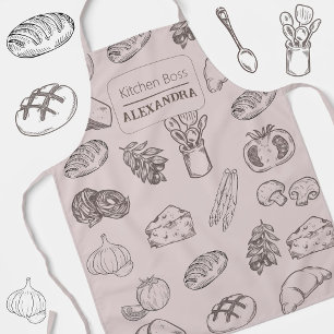 Monogram pretty pattern of bakery Pink and Grey Apron