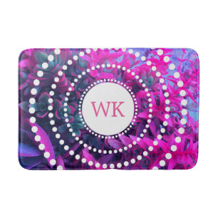 Monogram Pretty Pink and Purple Succulent Art Bath Mat