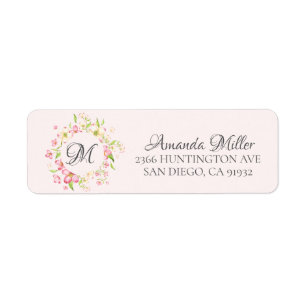 Monogram Pretty Pink Floral Return address