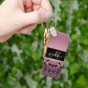 Monogram Pretty Pink Glitter  Keychain
