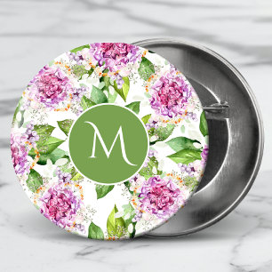 Monogram Pretty Purple Green Watercolor Floral 3 Cm Round Badge