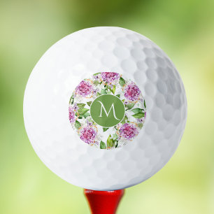 Monogram Pretty Purple Green Watercolor Floral Golf Balls