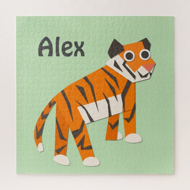 Monogram Pretty tiger orange Light green Jigsaw Puzzle (Vertical)