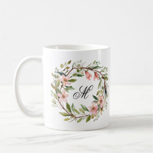 Monogram Pretty Twig and Wildflower Wreath Coffee Mug