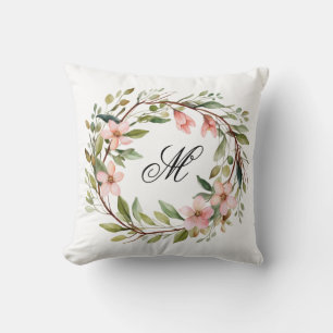 Monogram Pretty Twig and Wildflower Wreath Cushion
