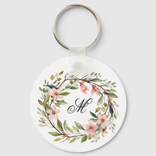 Monogram Pretty Twig and Wildflower Wreath Key Ring