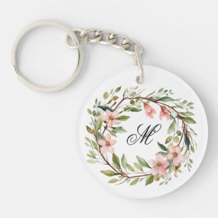 Monogram Pretty Twig and Wildflower Wreath Key Ring