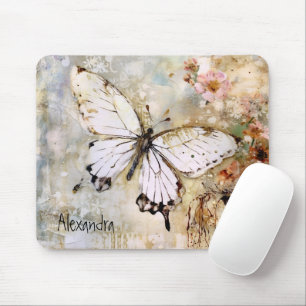 Monogram pretty watercolor butterfly rustic cool mouse mat