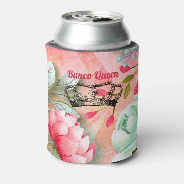 Monogram Pretty Watercolor Pink Bunco Flowers Can Cooler (Can Back)