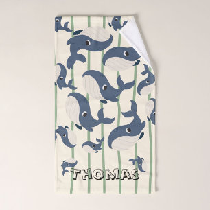 Monogram pretty whale pattern Stripes Hand Towel